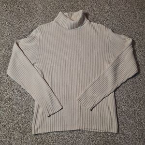 Nautica Sweater Mens Adult  Medium Beige Logo Knit Casual Cotton Turtleneck